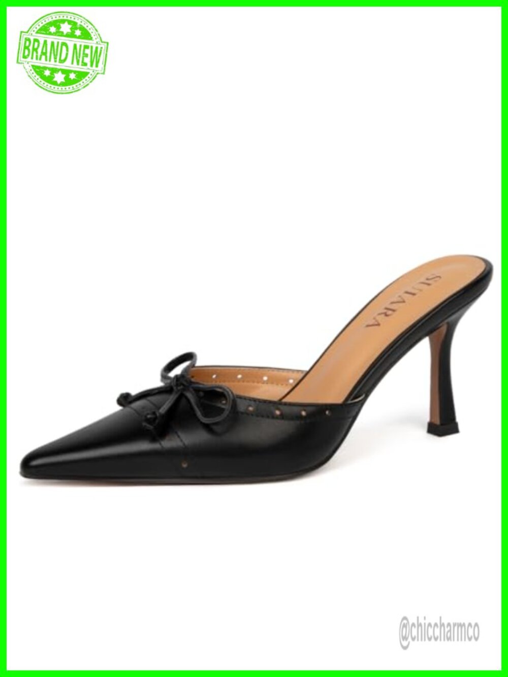 Kitten Heel Mules Faux Leather Pointed Toe Slip On Dressy Pumps